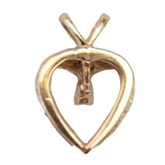 14K Yellow Gold Diamond Chip Open Heart Pendant E242 - Picture 8 of 14